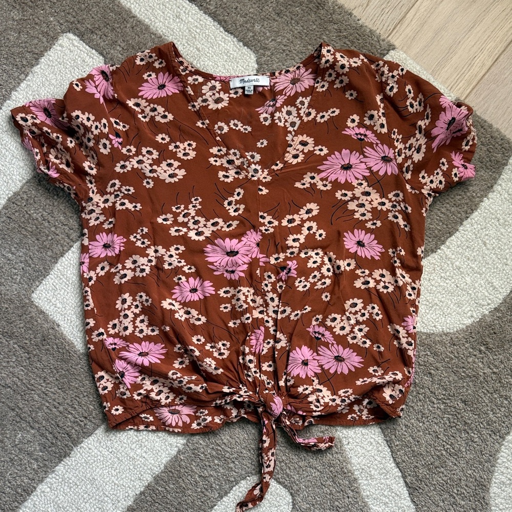 Madewell Floral Brown and Pink Blouse